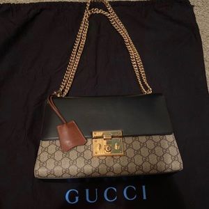 Gucci brown and black padlock medium shoulder bag